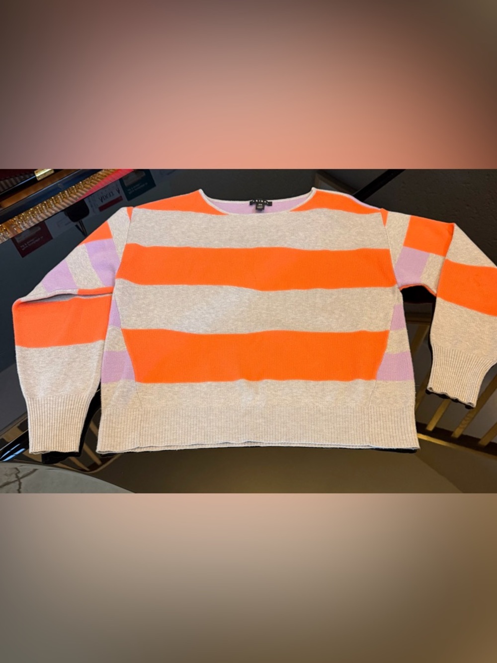 Tribal Crewneck Sweater in Orange & Lavender & Gray